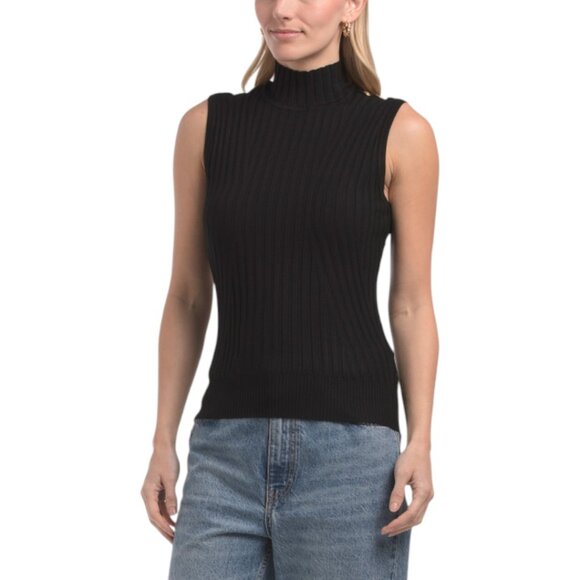 RAFIANA Ribbed Sleeveless Turtleneck Sweater - Picture 1 of 4